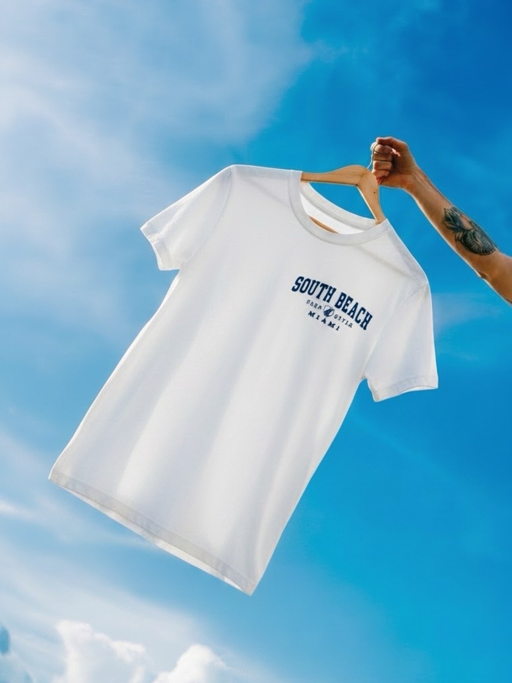 Surf Style White 100% Cotton Short-Sleeve "South Beach" Graphic Tee